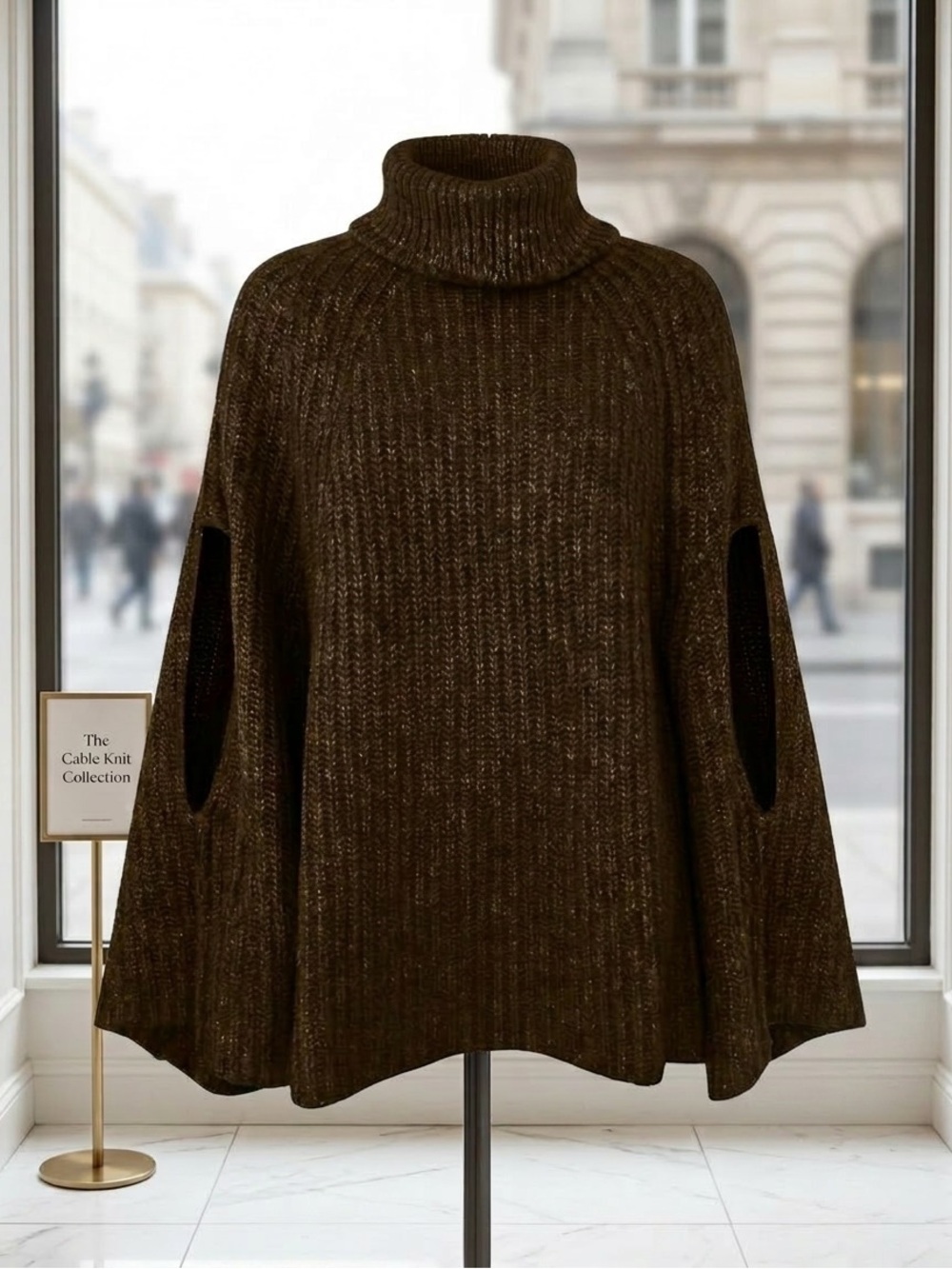 Chunky Turtleneck Poncho Sweater